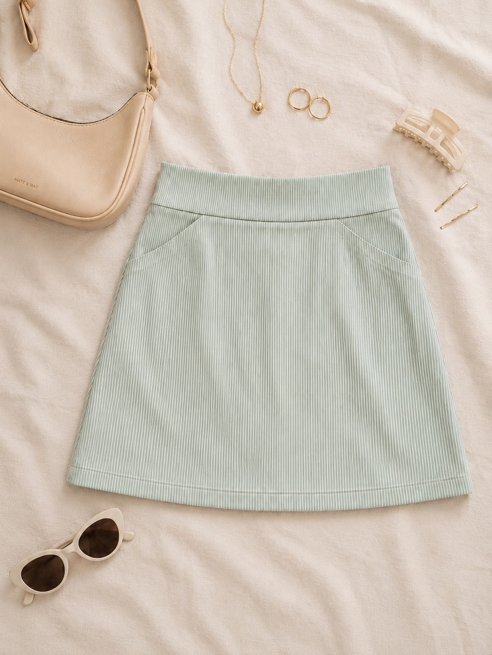 Mario Serrani Italy Green Pinstripe Athletic Skort M Pockets Stretch Mini
